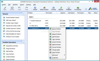Showing the interface in AOMEI Partition Assistant Standard Edition